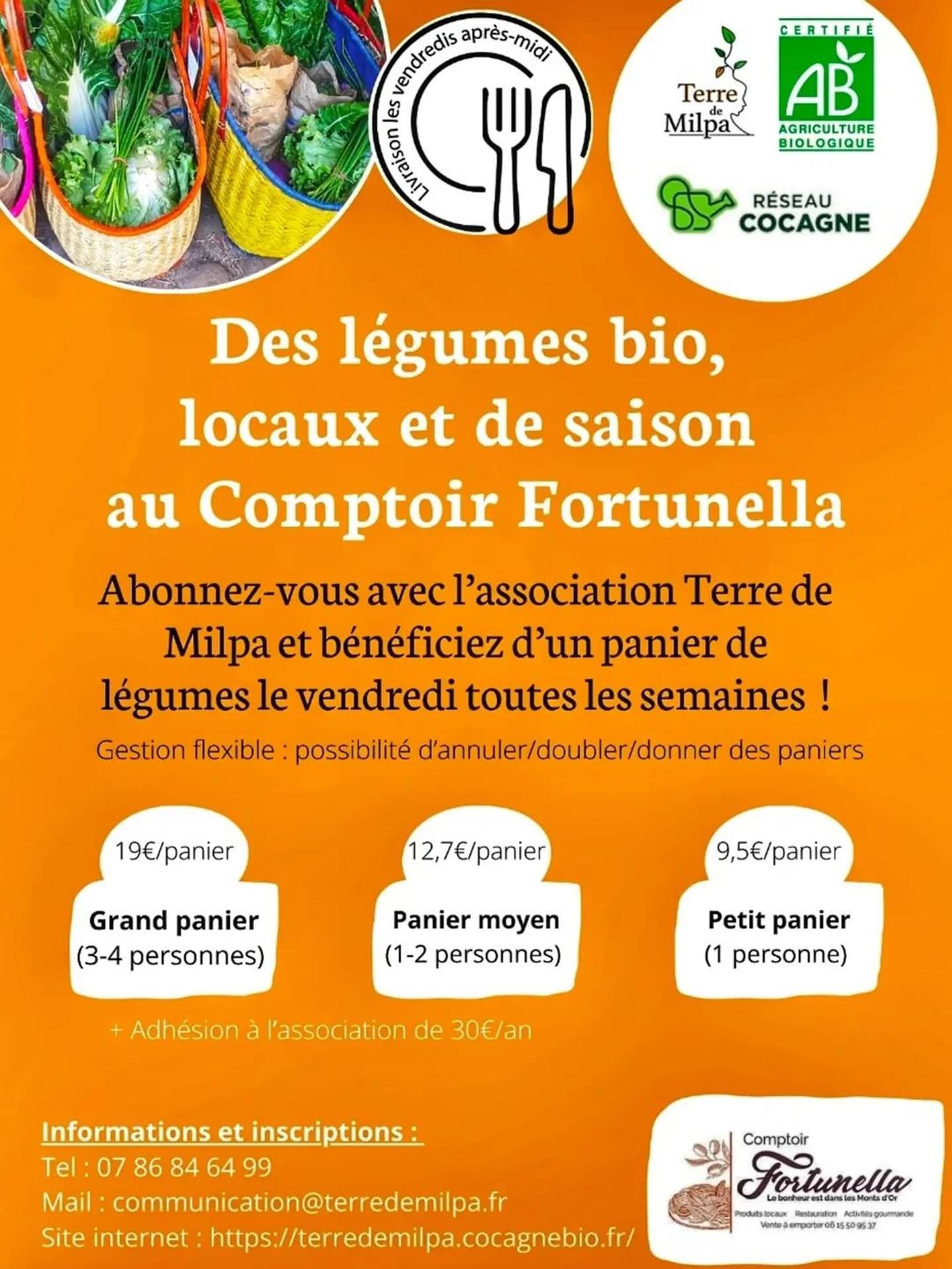 Nouveau point de retrait au @comptoirfortunella à Saint-Fortunat !

Au plus proche de vous, les paniers de légumes de vos abonnements Terre de Milpa seront bientôt disponibles au Comptoir Fortunella !! L’occasion de compléter vos courses de la semaine avec les délicieux produits de l’épicerie !

🧺 3 tailles de paniers, de 9,5€ à 19€/semaine
🥦 Légumes locaux, bio & solidaires !
➡️ Pour vous abonner : communication@terredemilpa.fr

#légumes #maraichage #Bio #saintfortunat #saintdidier #panierlegumes