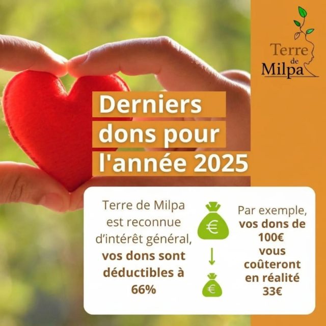 🫶 GIVING TUESDAY : c'est demain !!

Pour faire un don: RDV sur le lien HelloAsso en Bio !

Chaque don est une grande aide pour l'association et le projet Terre de Milpa. Un grand merci à celles et ceux qui en ont fait cette année !

Terre de Milpa est une association reconnue d'intérêt général à but non lucratif, ce qui lui permet de délivrer un reçu fiscal pour tous les dons reçus !!

➡️ Le montant de la réduction d'impôt s'élève à 66 % du montant du don, dans la limite de 20 % du revenu imposable. Un don de 100 euros ouvre donc le droit à une réduction fiscale de 66 euros.

#givigtuesday #dons #noël #solidarité #sororité #fraternité #soutien moins