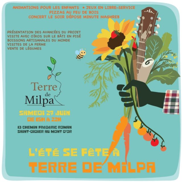 🌻 La fête de l'été revient, le 27 juin à la ferme 🌻
Au programme :
- Atelier enfant : créé ton cyanotype & jeux autour du végétal
- Visite de la ferme : patrimoine bati & biodiversité
- Échanges sur le projet Terre de Milpa
- Vente de légumes
- Stand goûter
- Jeux en libre service
🪕🍕 Et le soir, la fête continue avec l'atelier pizzas au feu de bois et un super concert avec le groupe @deposeminutemaghreb !
RDV samedi 27 juin, de 15h à 22h, à la ferme : 13 chemin Frédéric Roman, @saintdidieraumontdor